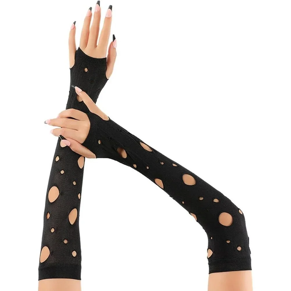 Women's Fishing Halloween Black 1 Net Gloves Fingerless Gothic Accessories